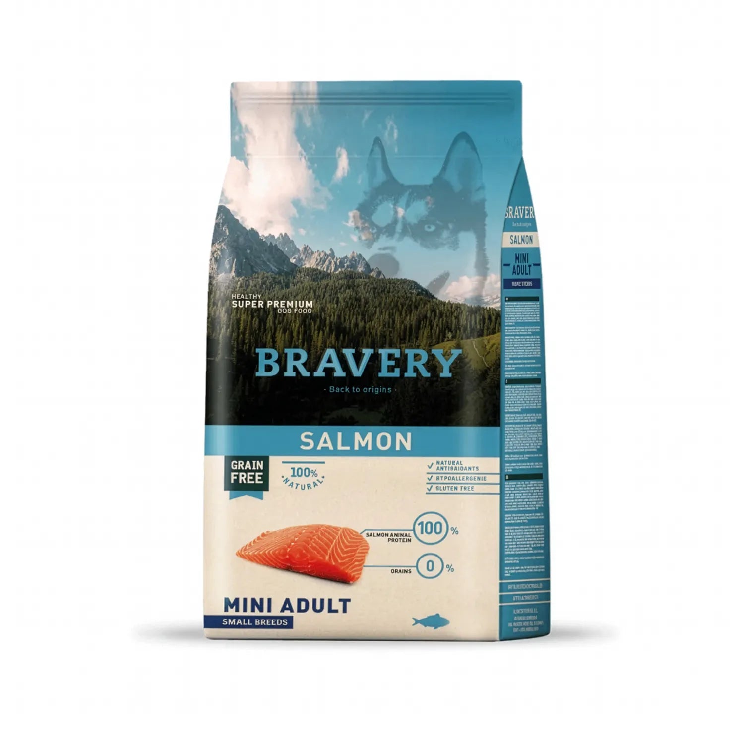 Bravery Salmon Razas Pequeñas, saco de alimento seco mini adult con salmón, fórmula grain free 100% natural para perros pequeños