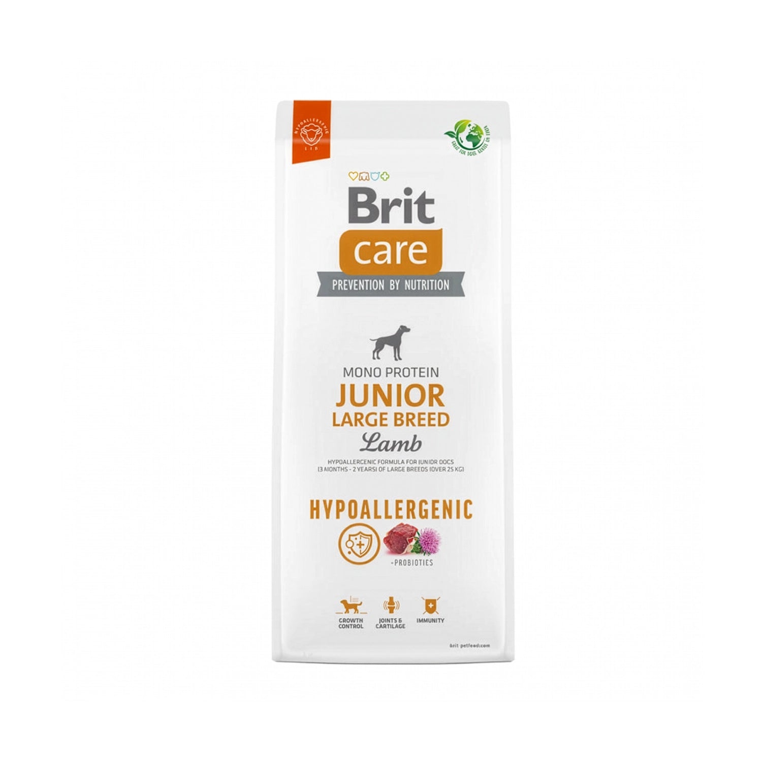 Brit Care Cordero Hipoalergénico Junior Grain-Free para Perros Raza Grande saco con fórmula mono proteína y beneficios para crecimiento