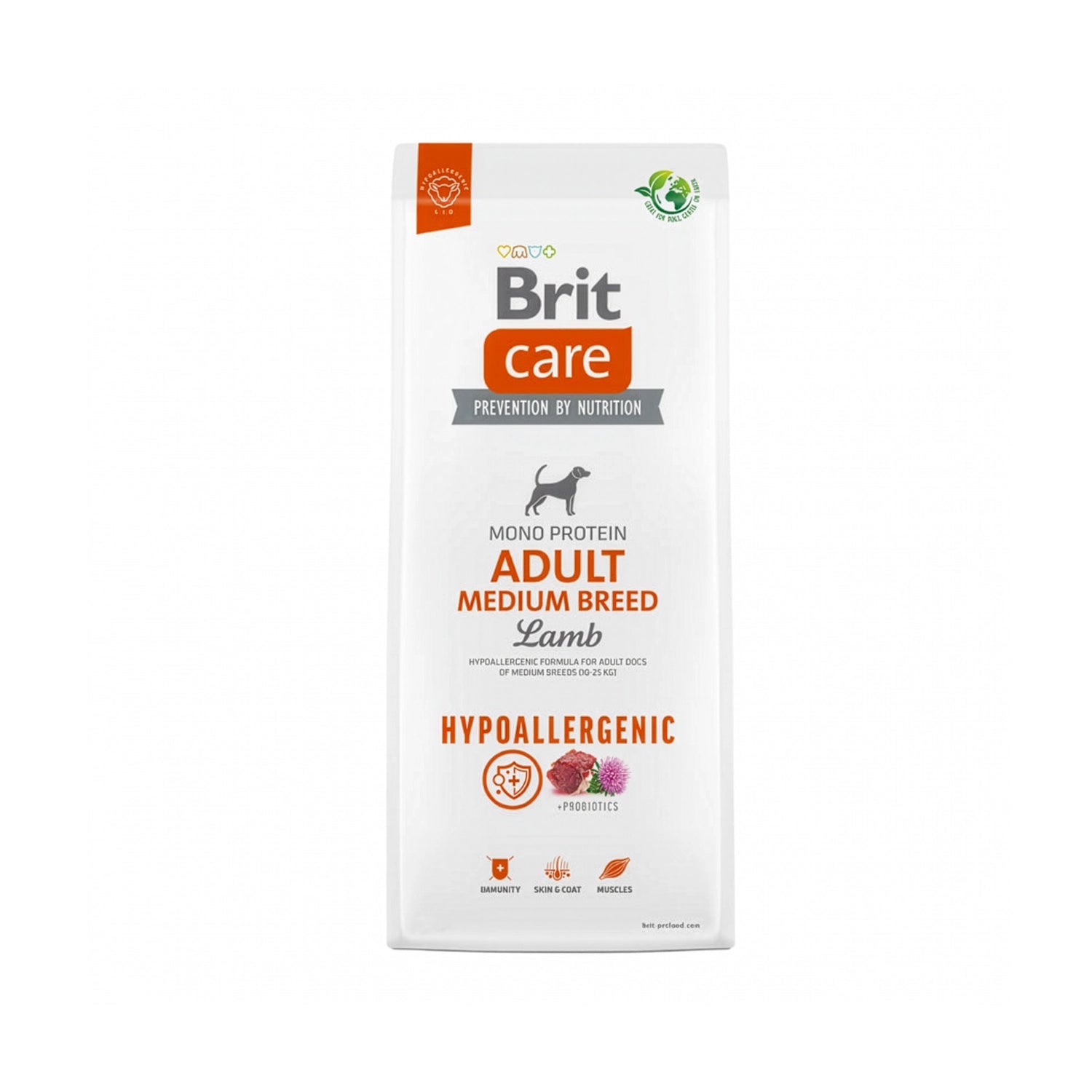 Brit Care Cordero para Perros Raza Mediana saco de alimento seco con diseño minimalista, proteína de cordero y beneficios digestivos