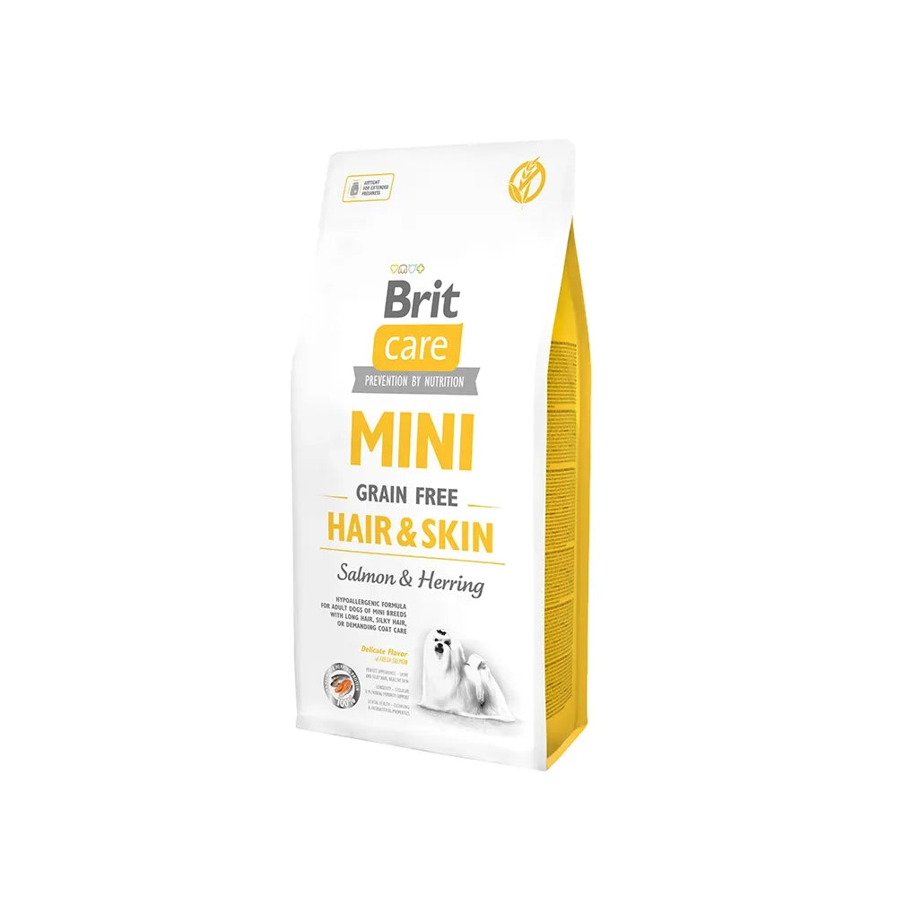 Bolsa Brit Care Mini Hair & Skin Salmon & Arenque para perros, fórmula grain free con omega 3 para piel y pelaje saludable