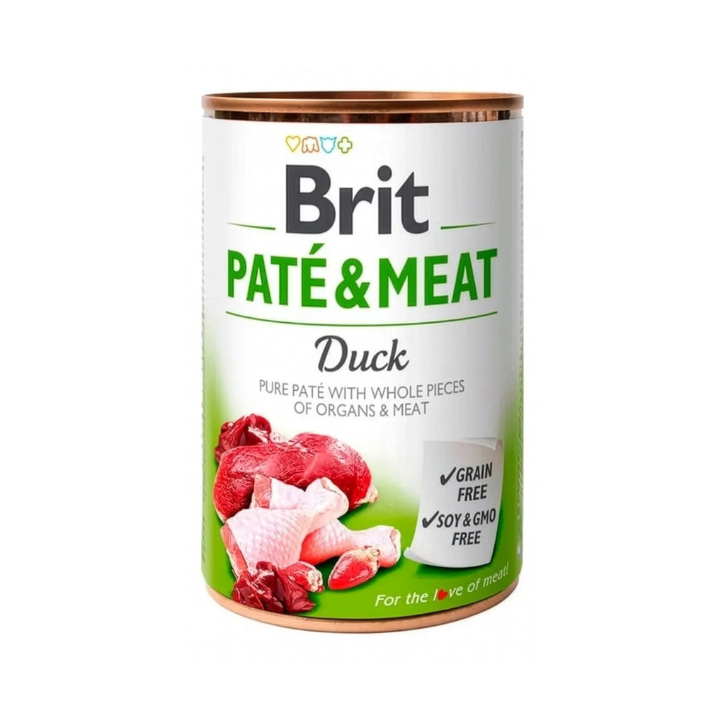 Brit Care Lata Paté Pato para Perros, alimento húmedo tipo paté con pato y trozos de carne en lata libre de granos.