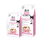 Bolsa de Brit Care Esterilizado Sensitive para Gatos, alimento premium para gatos esterilizados con digestión sensible y receta de conejo.