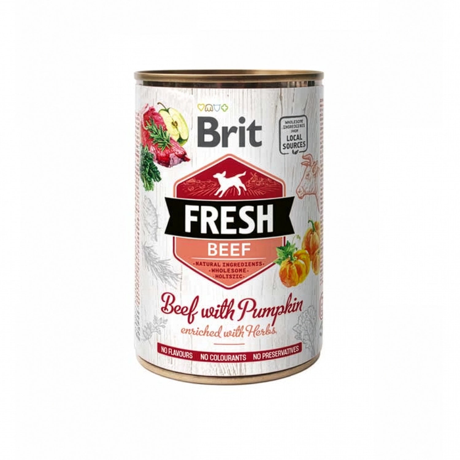Brit Fresh Lata Carne con Calabaza para Perros, alimento húmedo con carne, calabaza y hierbas naturales en envase tipo lata.