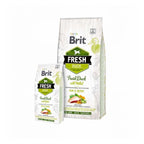 Brit Fresh Pato y Mijo para Perros Activos, alimento seco premium con pato fresco, mijo y vegetales en bolsa para perros activos.