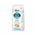 Brit Fresh Pescado y Calabaza para Razas Grandes, alimento seco para perros con pescado fresco, calabaza y envase de diseño blanco.