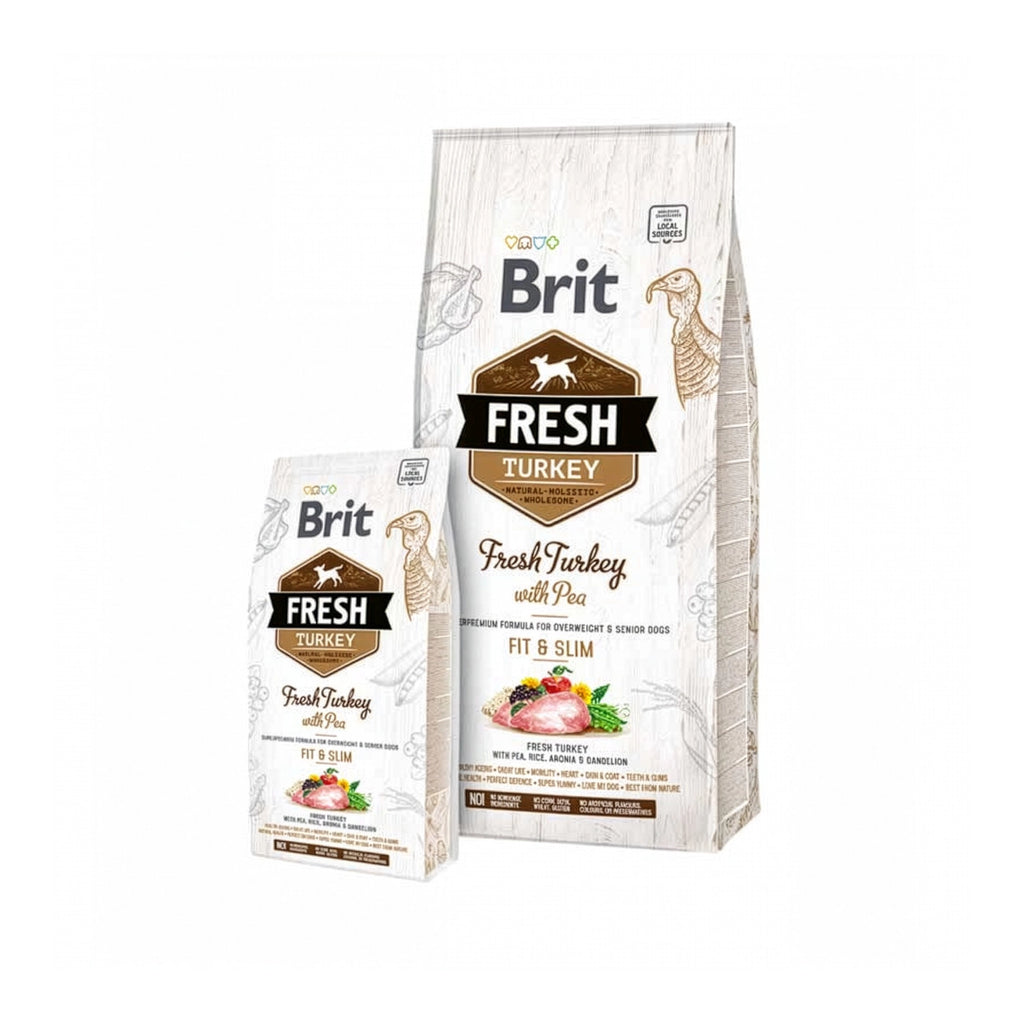 Brit Fresh Pavo y Guisantes Light para perros con sobrepeso o senior, alimento seco con pavo fresco, guisantes y envase premium.
