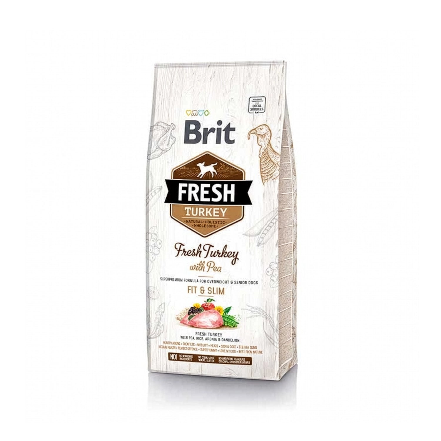 Brit Fresh Pavo y Guisantes Light para perros con sobrepeso o senior, alimento seco con pavo fresco, guisantes y envase premium.