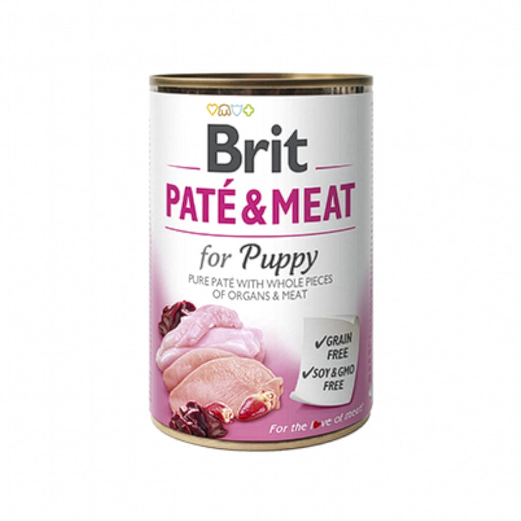 Latas Brit Care Lata Paté & Meat de Pollo y Pavo para Cachorros, comida húmeda con piezas de carne y sello grain free en envase