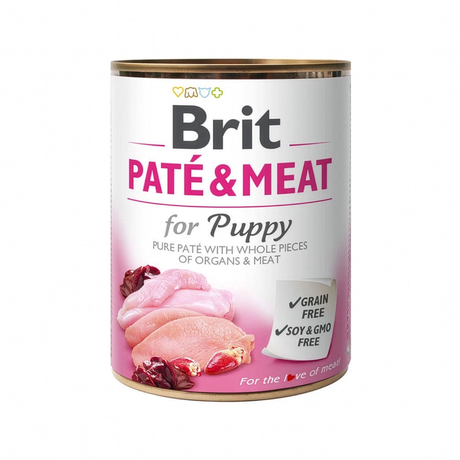 Latas Brit Care Lata Paté & Meat de Pollo y Pavo para Cachorros, comida húmeda con piezas de carne y sello grain free en envase