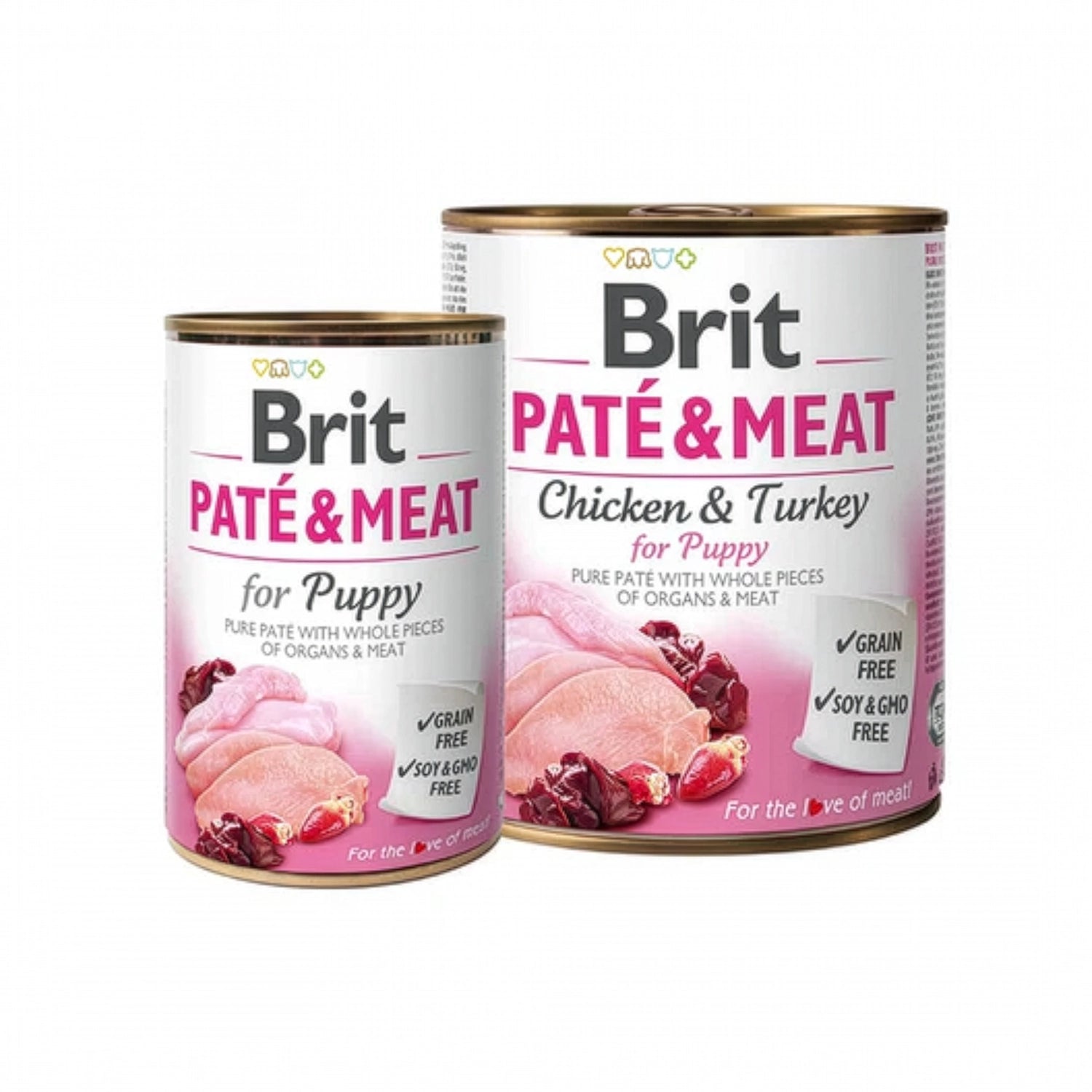 Latas Brit Care Lata Paté & Meat de Pollo y Pavo para Cachorros, comida húmeda con piezas de carne y sello grain free en envase