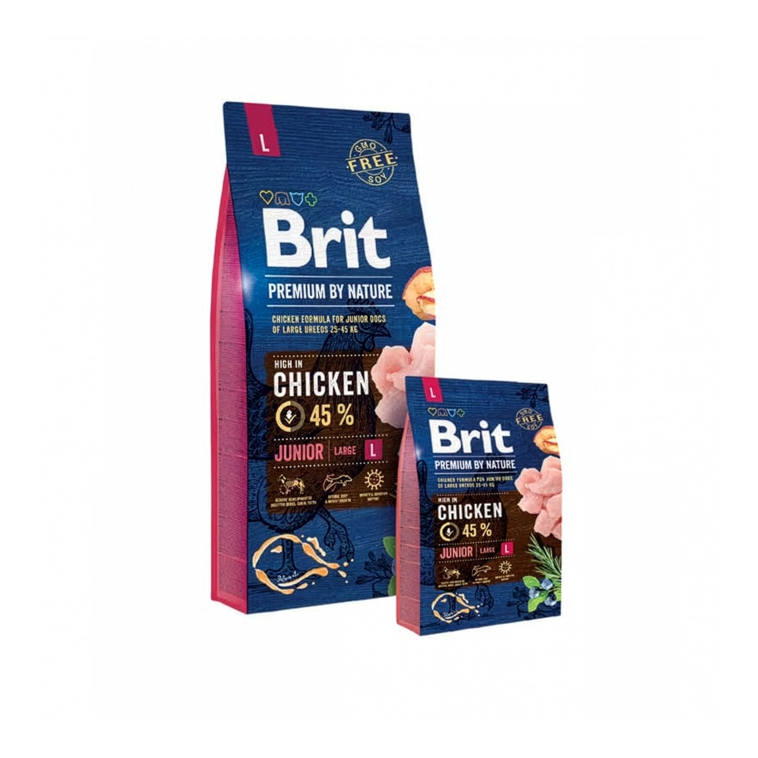 Brit Premium para Cachorros Razas Grandes, alimento seco con pollo para cachorros de razas grandes en bolsas de distintos tamaños.