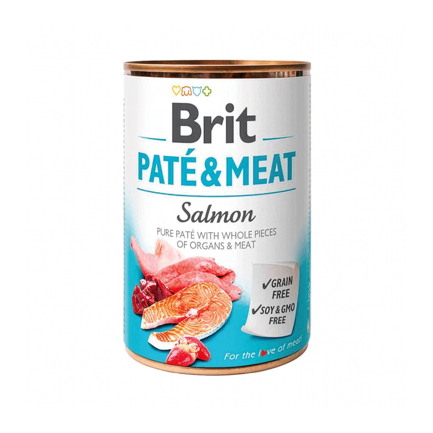 Brit Care Lata Paté Salmón para Perros, alimento húmedo tipo paté con salmón y trozos de carne en lata grain free.