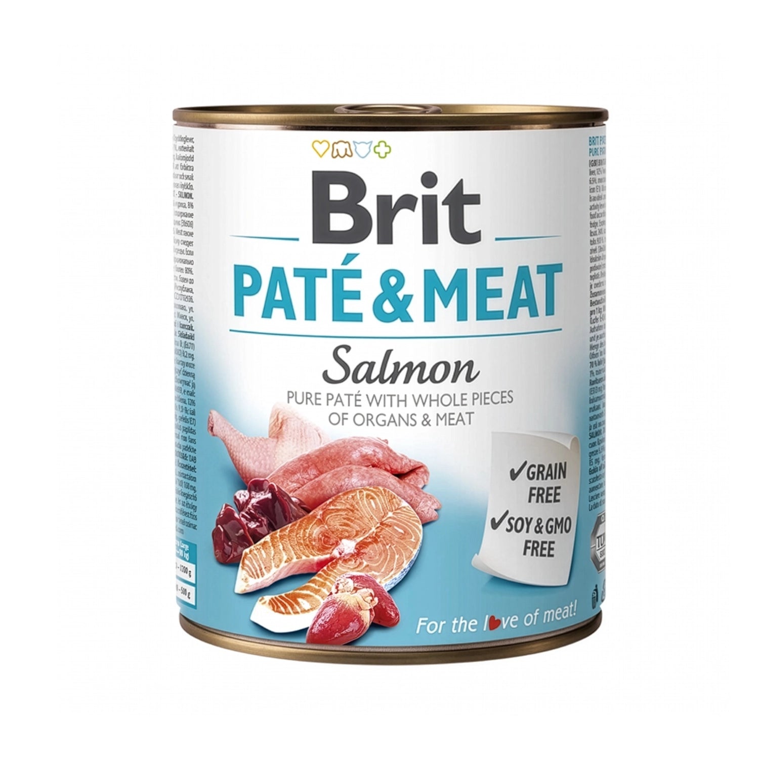 Brit Care Lata Paté Salmón para Perros, alimento húmedo tipo paté con salmón y trozos de carne en lata grain free.