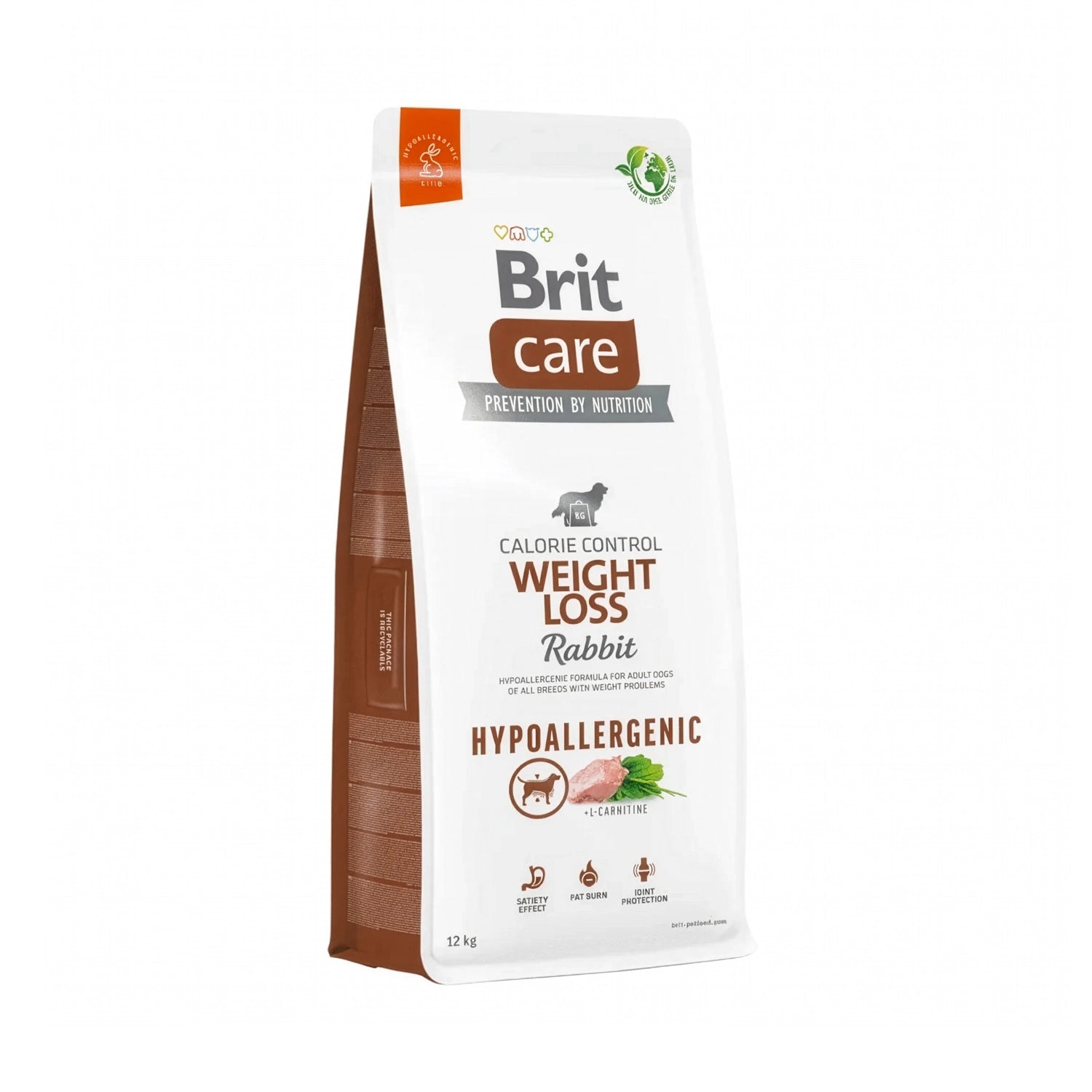 Brit Care Conejo Hipoalergénico Perros con Sobrepeso 12 Kg  croquetas en empaque blanco, proteína de conejo y beneficios para control de peso