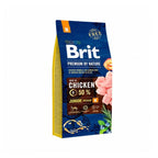 Brit Premium para Cachorros Razas Medianas con pollo en bolsa de alimento seco para perros junior de talla mediana, sobre fondo blanco.