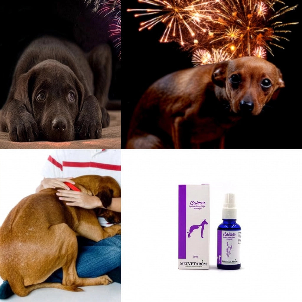 CALMER Calma y Baja la Ansiedad en envase con spray calmante para mascotas, ayuda al bienestar emocional diario.