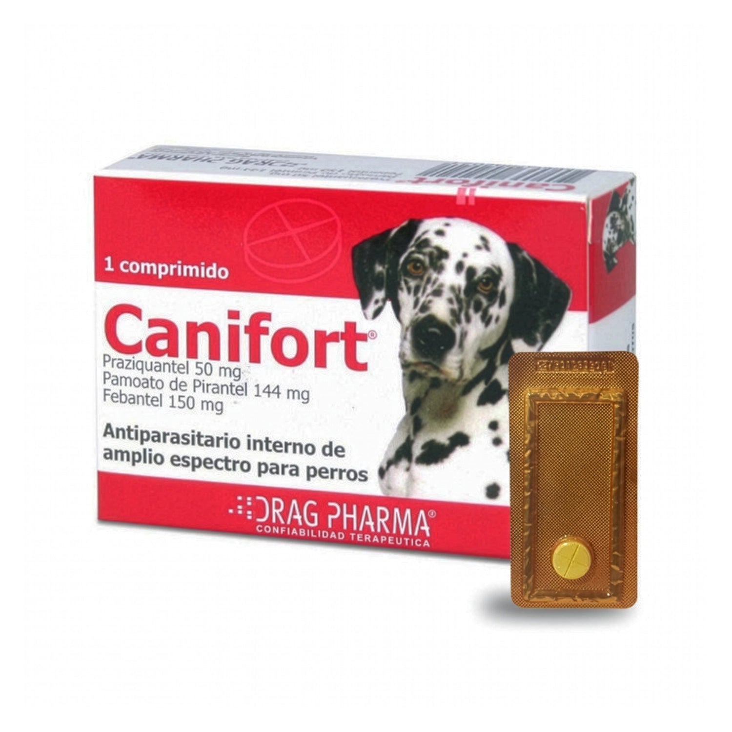 Caja Canifort Comprimido oral para perros con antiparasitario interno de amplio espectro y comprimido blister.