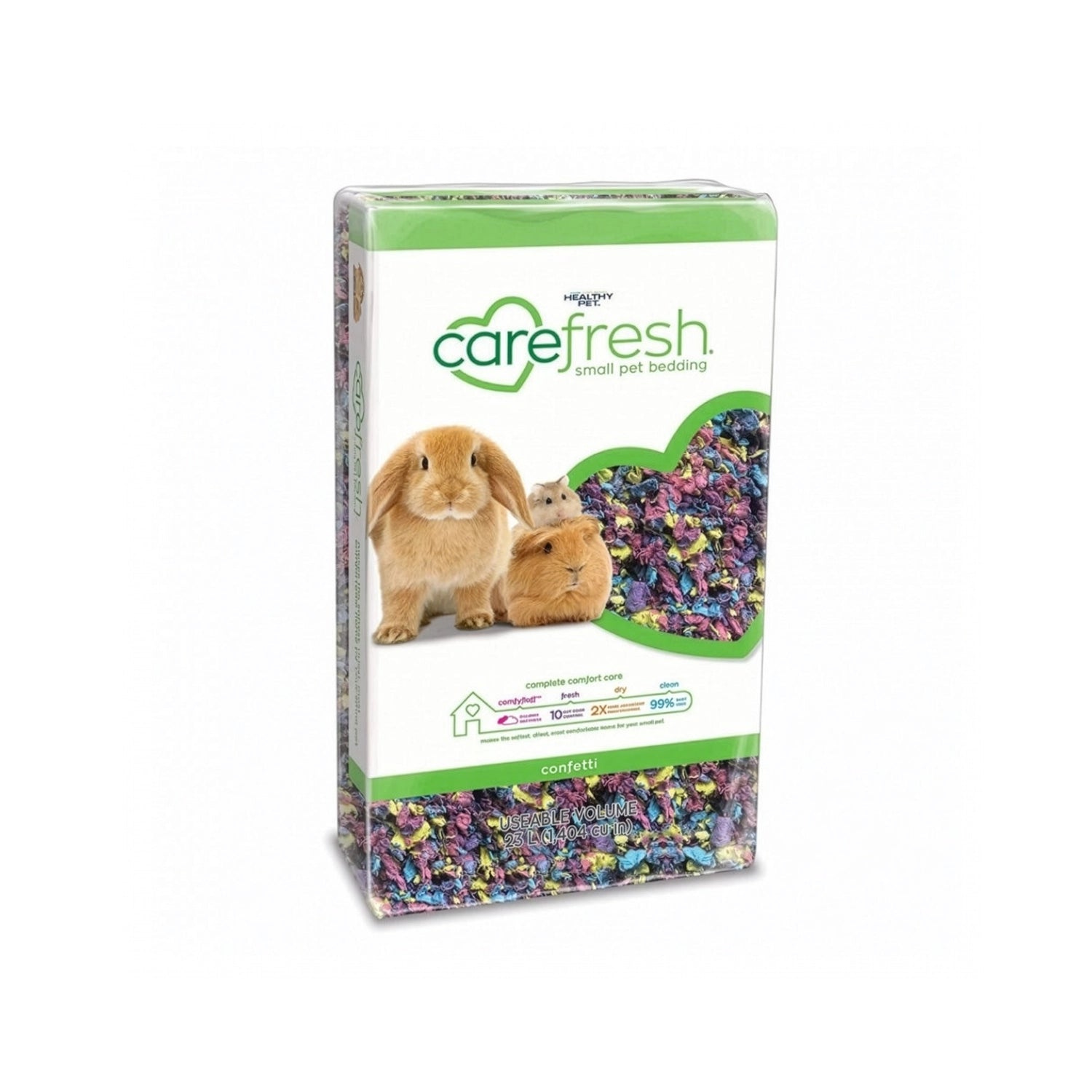 Sustrato para Cama "carefresh" Confetti Carefresh multicolor, en envase con conejo, cobaya y hámster para pequeños roedores.