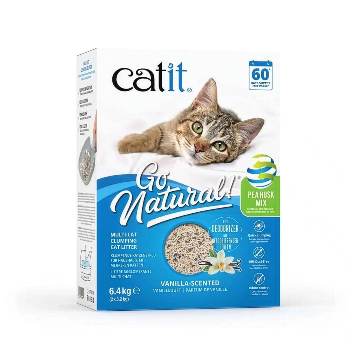 Catit Arena Sanitaria Natural Mix Multicat, arena aglomerante vegetal con aroma a vainilla en caja de 6,4 kg.