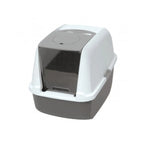 Baño Sanitario con Filtro de Carbón para Gatos gris y blanco con sistema cerrado para mayor control de olores