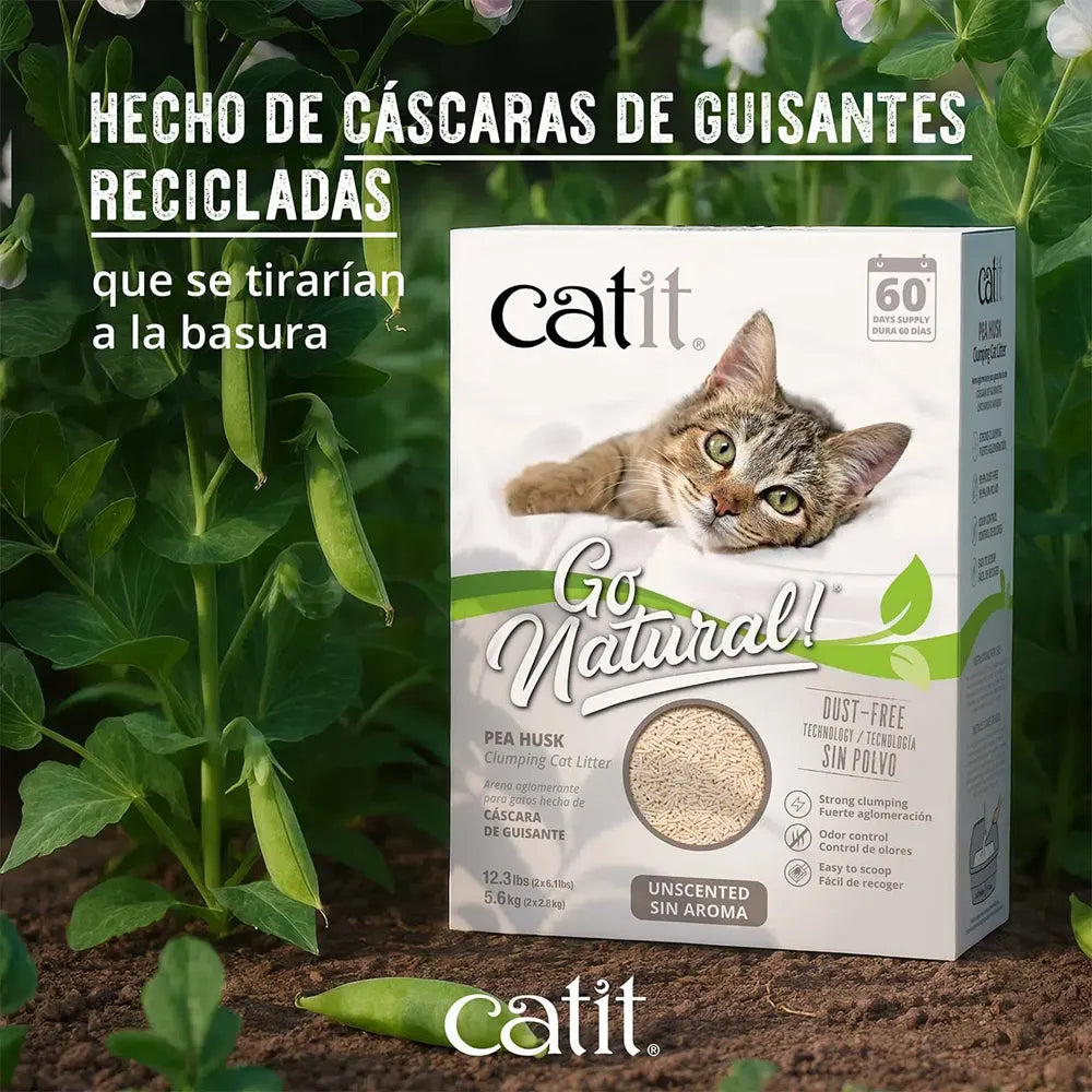 Catit Arena Sanitaria Natural Sin Aroma caja de arena para gatos con foto de gato, pellets naturales y tecnología sin polvo