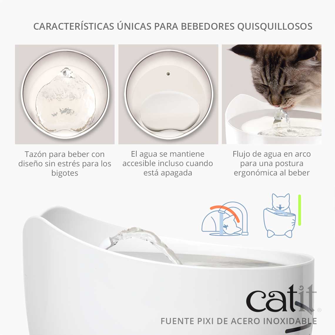 Catit Pixi Fuente Bebedera Acero Inoxidable
