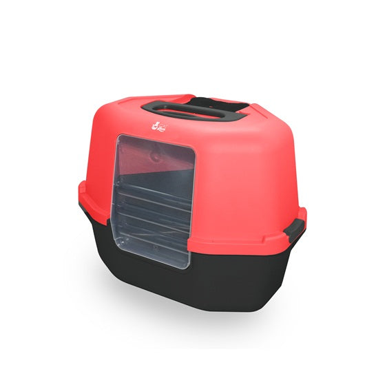 Baño Sanitario Esquinero con Filtro para Gatos  - rojo/gris