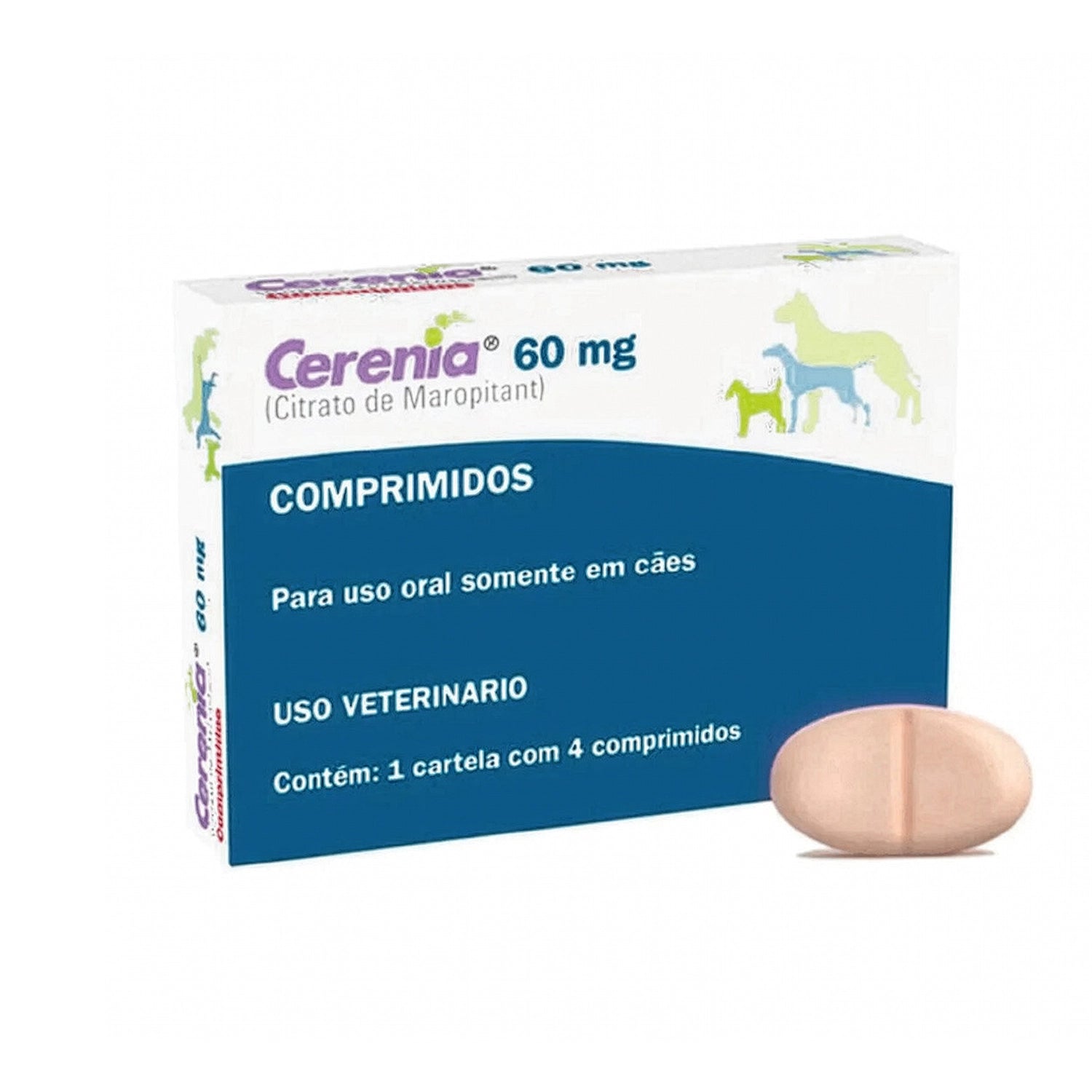 Caja de Cerenia Comprimidos 60 mg para perros, medicamento veterinario oral de Zoetis contra vómitos y mareos.