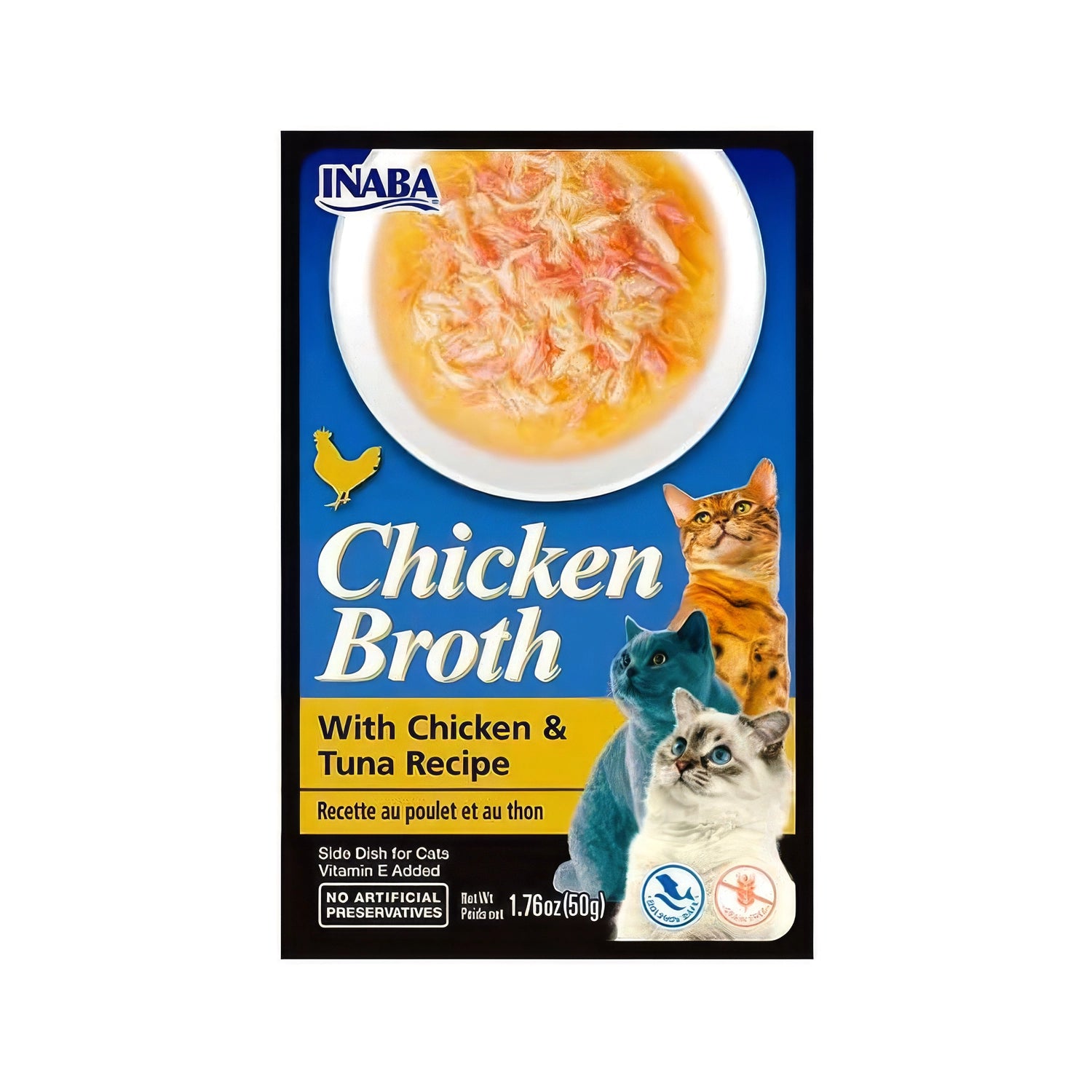 Sobre Churu Broth Caldo de Pollo y Atún para Gatos con trozos de pollo y atún en caldo, presentación individual para felinos.