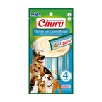 Snack Churu Pollo y Queso para Perros en pack de 4 tubos, premio cremoso de pollo con queso y perros de distintas razas.