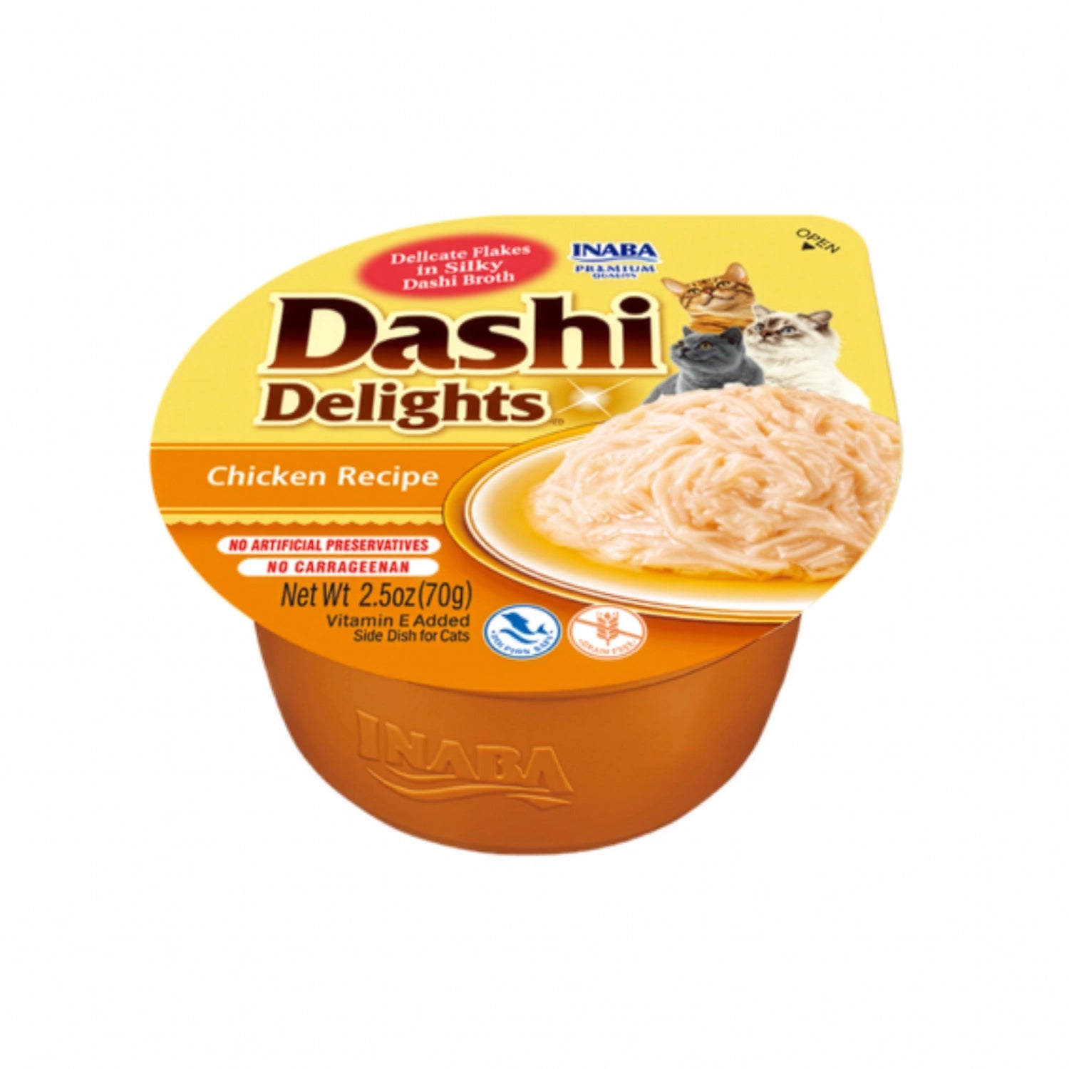 Churu Dashi Delights Pollo para gatos en cup individual con caldo dashi, trozos de pollo y presentación lista para servir.