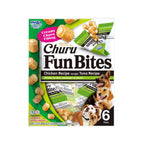 Churu Fun Bites Atún para Perros en paquete de 6 sobres, premios rellenos con centro cremoso y sabor atún para perros.