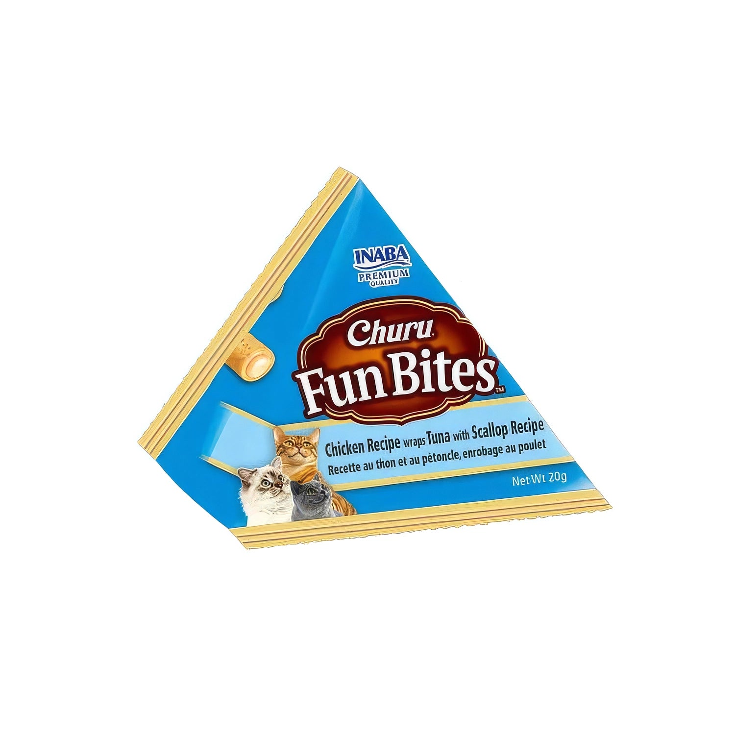 Churu Fun Bites Pollo, Atún y Ostión para Gatos en envase de 3 packs, bocaditos crujientes con relleno cremoso Churu.