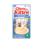Churu Kitten Snack Atún para Gatitos 4 tubos, premio cremoso de atún para gatitos, con imagen de cachorros y envase azul.
