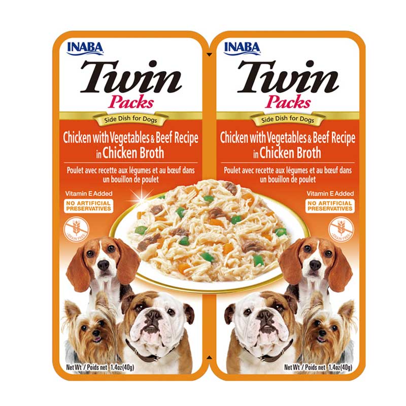 Twin Packs Pollo con Vegetales y Vacuno para Perros 2 tubos (40 gr c/u)