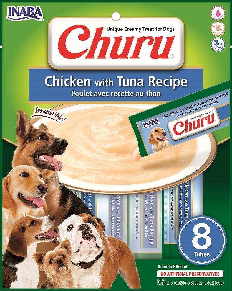 Snack Cremoso "CIAO Churu" de Pollo y Atún para Perros - 8 tubos - 160 gramos