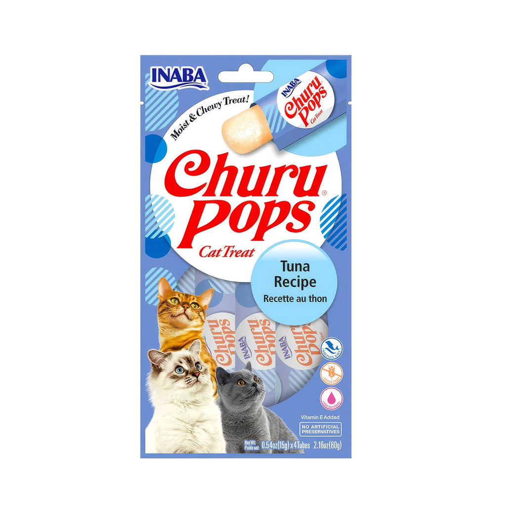 Empaque de Snack Jalea Jugosa "Churu Pops" Atún para Gatos, premios blandos sabor atún, presentación de 4 unidades.