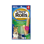 Churu Rolls Snack Atún para Gatos en envase de 4 unidades, premios enrollados con relleno cremoso y receta de pollo y atún.