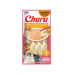 Snack Churu Salmón y Pollo para Gatos en envase con 4 tubos de premio cremoso, elaborado con salmón real y receta de pollo.