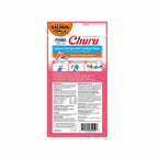 Snack Churu Salmón y Ostiones para Gatos en envase con 4 tubos de premio cremoso, elaborado con salmón y sabor a ostiones.