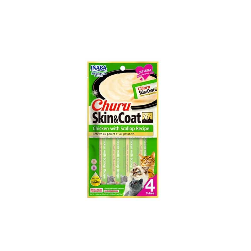 Churu Skin & Coat Pollo y Ostión para Gatos 4 tubos