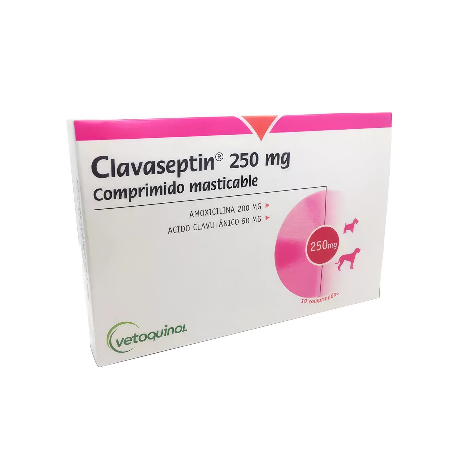 Clavaseptin 250 mg comprimido masticable para perros y gatos, antibiótico veterinario con amoxicilina y ácido clavulánico.