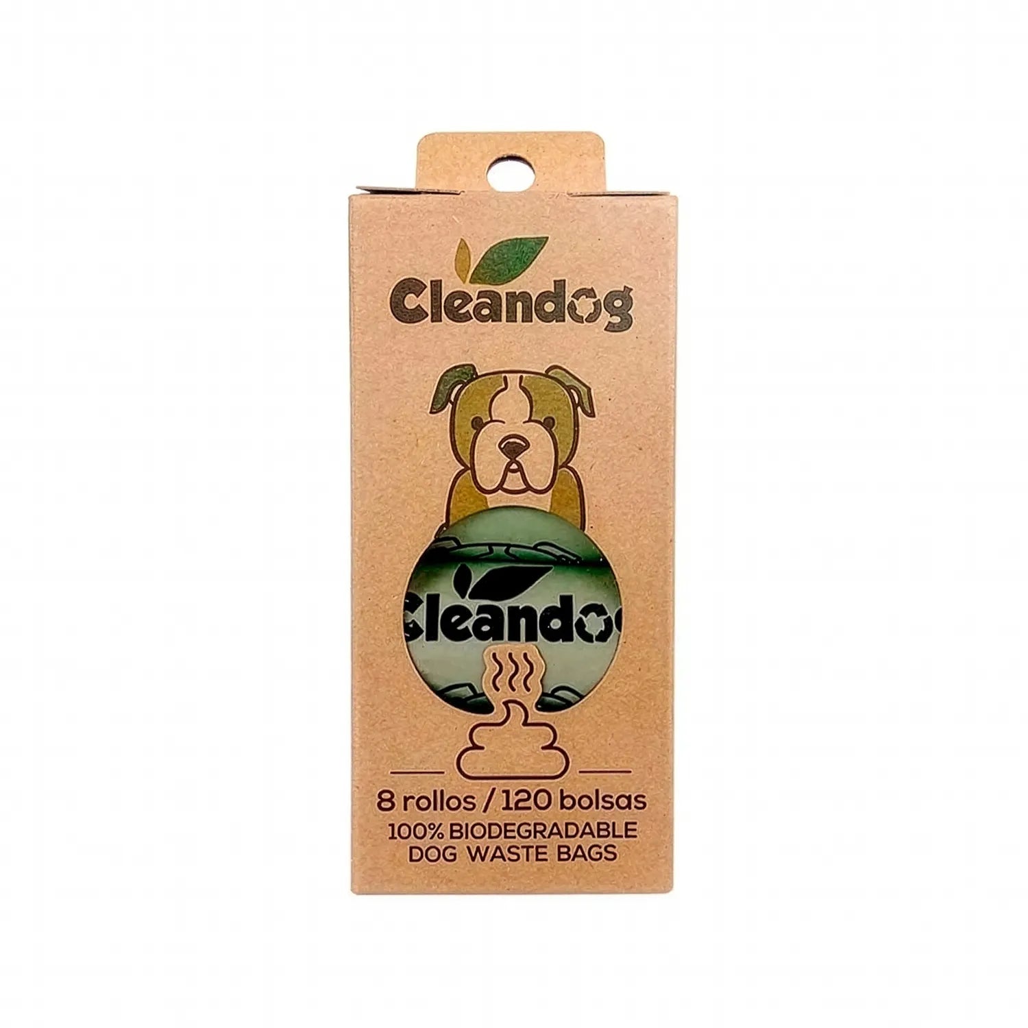 Cleandog Bolsas Biodegradables, caja kraft con diseño de perro y rollos de bolsas ecológicas para desechos caninos 8 rollos