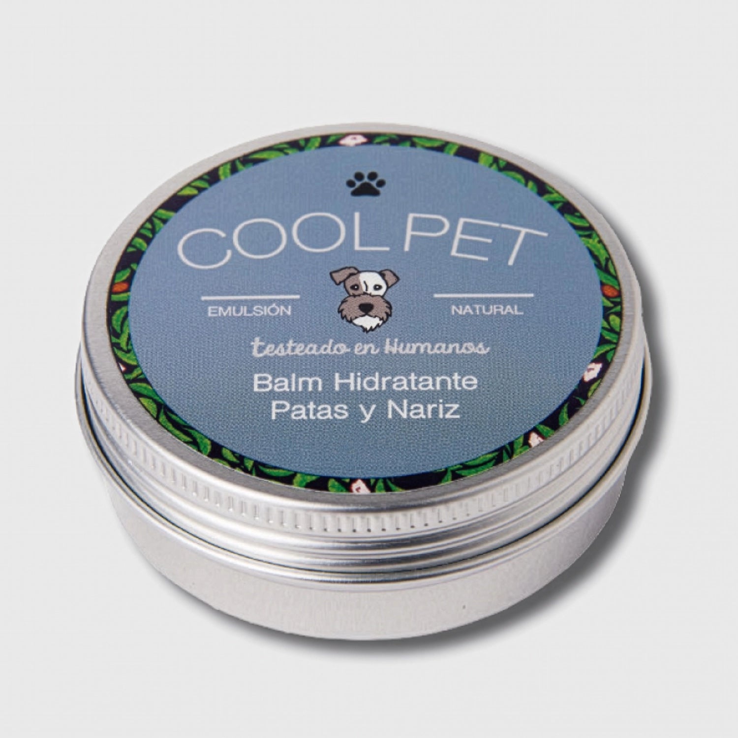 Balm Hidratante Patas y Nariz Cool Pet en lata metálica con fórmula natural para hidratar patas y nariz de perros.