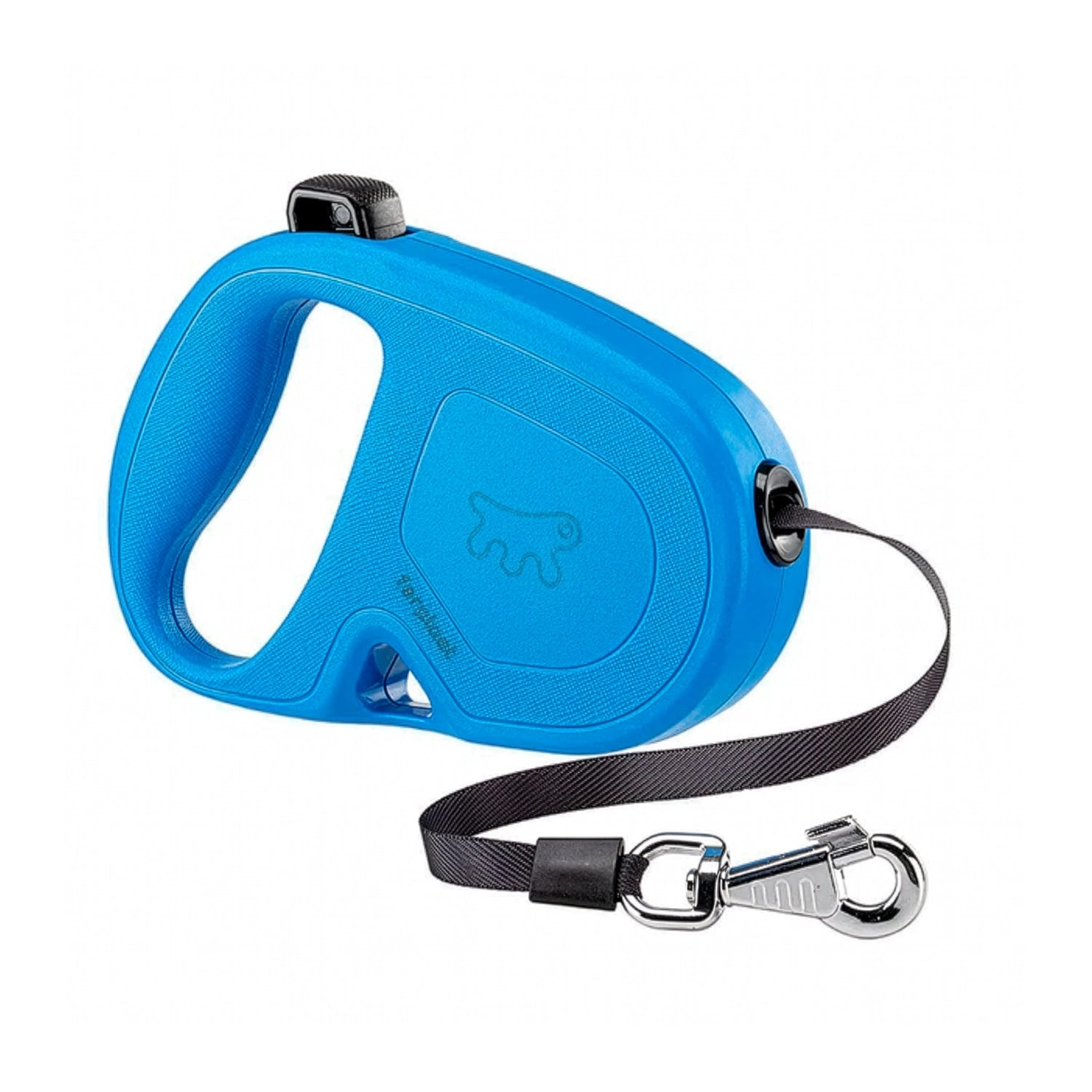 Correa Retráctil Flippy One con cinta retráctil negra, mango ergonómico y mosquetón metálico para paseos seguros con perros.