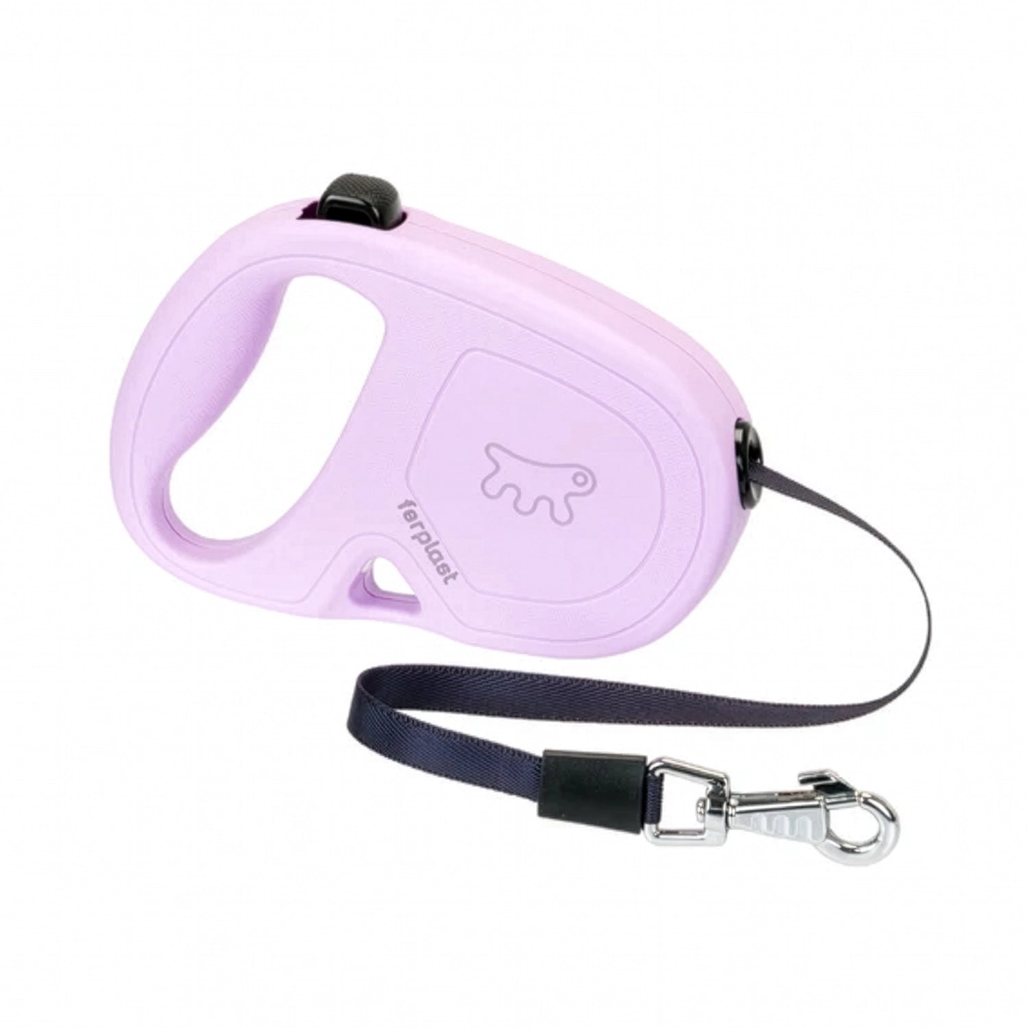 Correa Retráctil Flippy One con cinta retráctil negra, mango ergonómico y mosquetón metálico para paseos seguros con perros.
