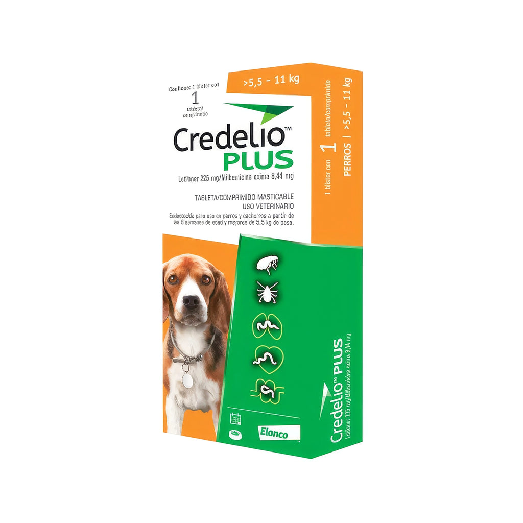Credelio Plus Antiparasitario Externo para Perros, tableta masticable para perros de 5,5 Kg a 11 Kg con acción antiparasitaria.