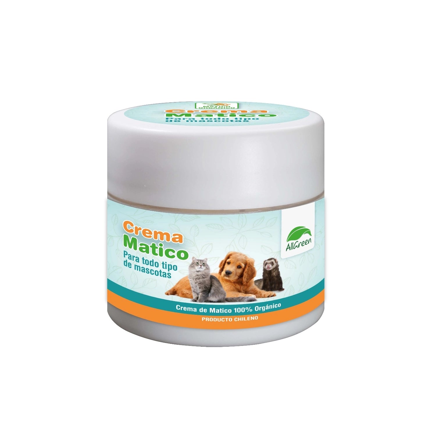 AllGreen Crema de Matico para Mascotas en envase blanco, crema orgánica para perros, gatos y hurones.