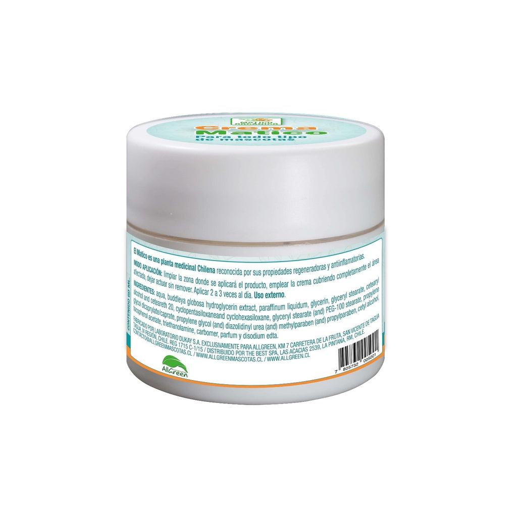 AllGreen Crema de Matico para Mascotas en envase blanco, crema orgánica para perros, gatos y hurones.