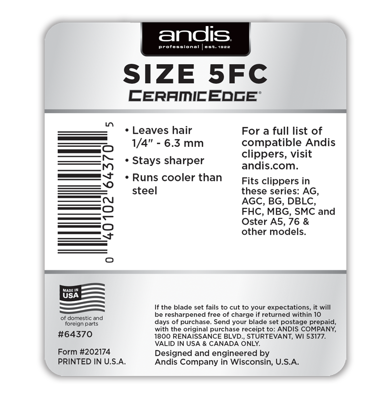 Cuchilla Desmontable Andis CeramicEdge Tamaño 5FC